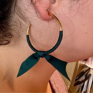 Gold and Dark Green Hoop Earrings with Bows